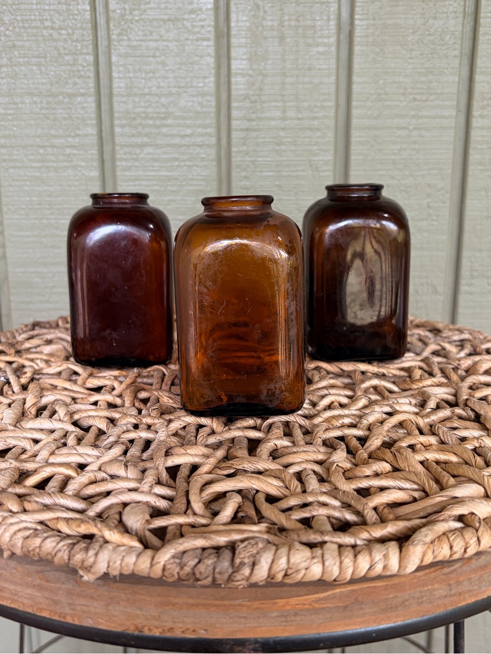 Vintage Amber Glass Snuff Bottles Set of 3 Brown Apothecary Jars